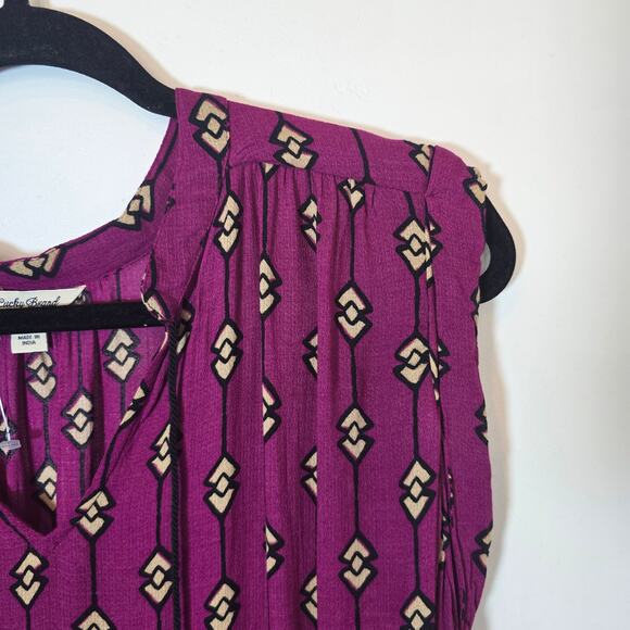 Lucky Brand 3X Tunic Top Boho Geometric Purple Sleeveless Blouse Tassel Peasant - Picture 3 of 7